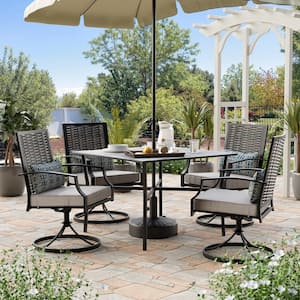 Sintra 5-Piece Metal Square Outdoor Dining Set And Swivel Chair with Gray Cushions