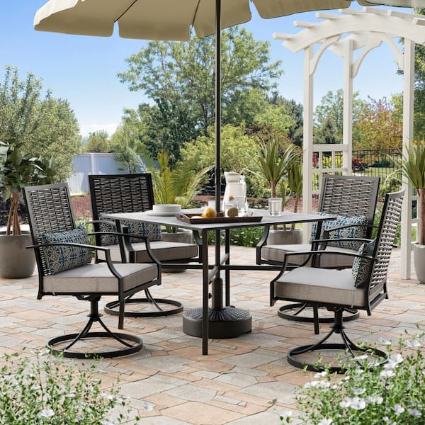 GREEMOTION Sintra 5-Piece Metal Square Outdoor Dining Set And Swivel Chair with Gray Cushions