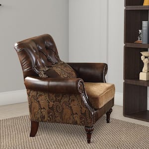 Brown Fabric Armchair with 1-Pillow