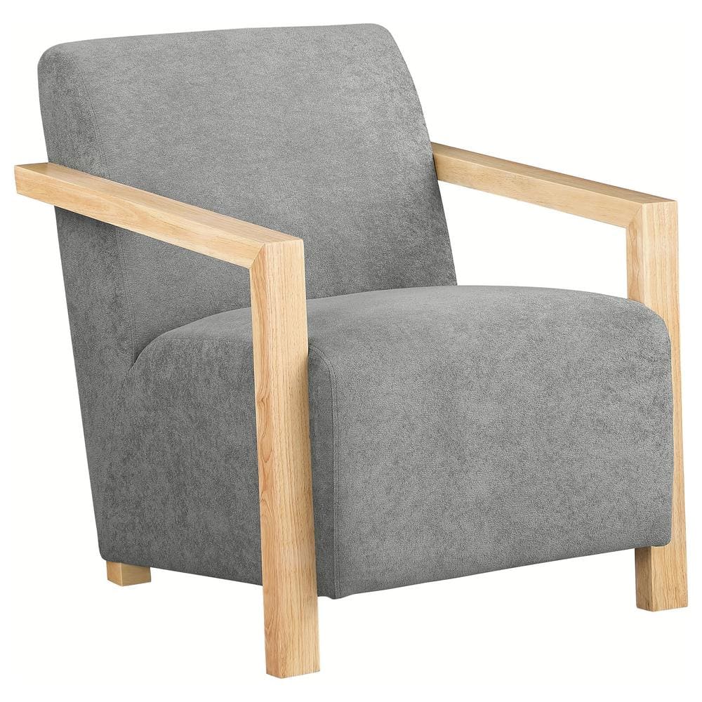 Diego Dark Gray Upholstered Accent Chair with Natural Wood Arms