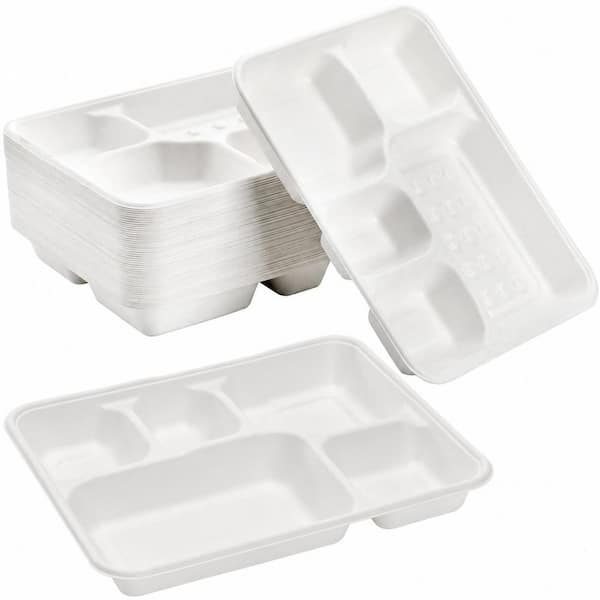 11 in. White Disposable Bagasse Deep Divided Plates Biodegradable Tableware 50 Piece Per Case