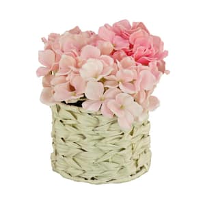 10 in. Artificial Floral Arrangements Hydrangea in Basket Color: Light Pink