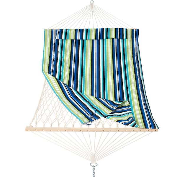 10-15 ft. Portable Hammock With Detachable Pad and Pillow, Blue and Green