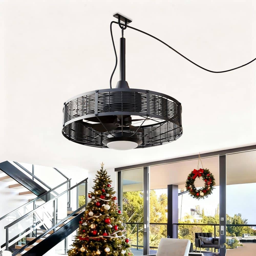 20 in. Boho Rattan Black Plug-In Outdoor Ceiling Fan with Light Dimmable Farmhouse Ceiling Fan with Downrod for Patio price history on PriceWatchPro