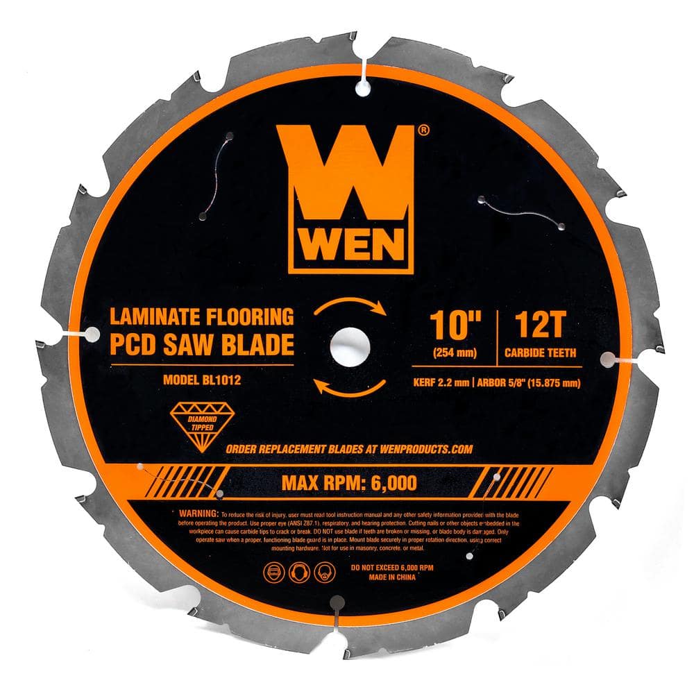 WEN 10 in. 12-Tooth Diamond-Tipped (PCD) Professional Circular Saw Blade  for Fiber Cement and Laminate Flooring BL1012 The Home Depot