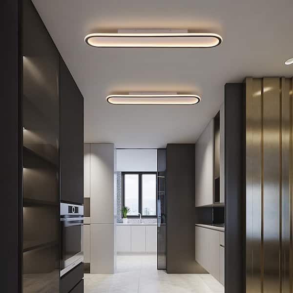 Lumin 31.5 in. W x 5.9 in. D Black and White Integrated LED Flush Mount Long Rectangular Ceiling Light for Bathroom