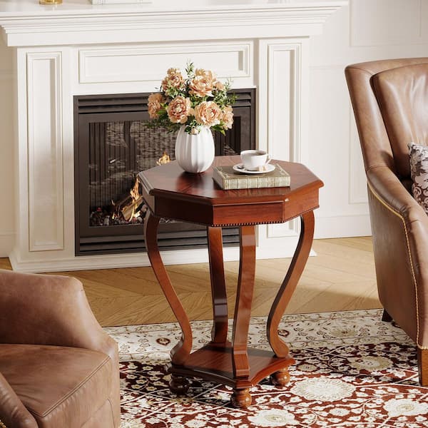 BYBLIGHT Kerlin 21.6 in. Brown Round Solid Wood End Table with 2-Tiers Storage Shelves for Small Spaces