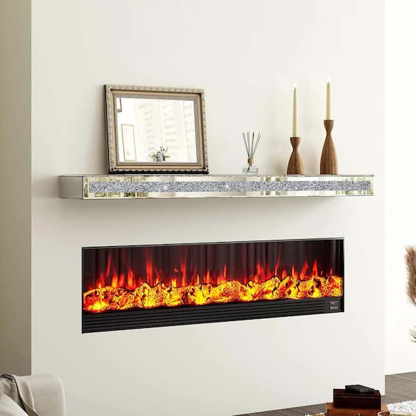 Unbranded 48 in. W x 8 in. D Silver Crushed Diamond Decorative Wall Shelf Fireplace Mantel Floating Wall Shelves