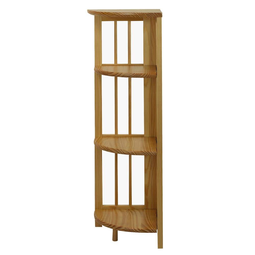 Natural Solid Wood 4-Shelf Corner Folding Bookcase