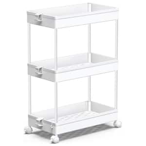 15 in. x 9 in. x 23 in. 3-Tier Plastic Storage Rolling Cart, White Outdoor Storage Cabinet for Laundry Room Bathroom
