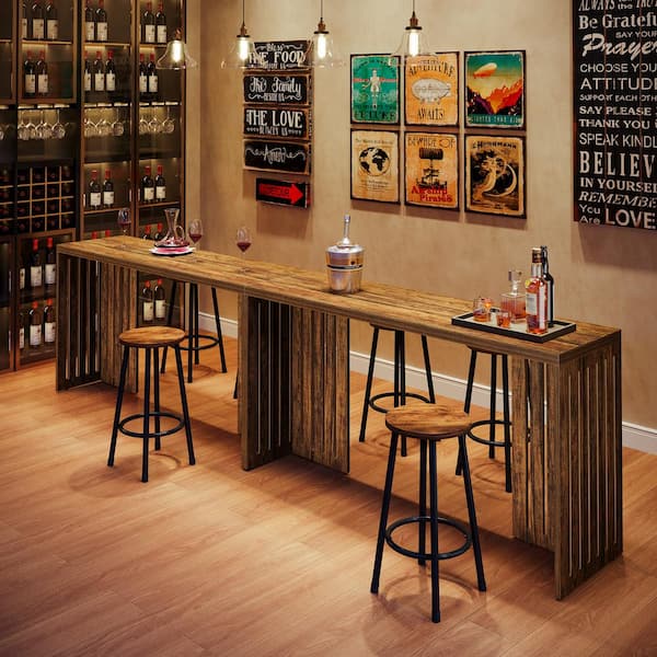 BYBLIGHT 63 Brown Long Counter Height Pub Table, Industrial