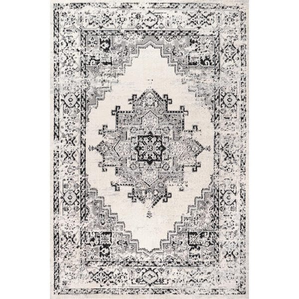 JONATHAN Y Inigo Black and White Cottage Medallion Dark Gray/Cream 4 ft. x 6 ft. Area Rug