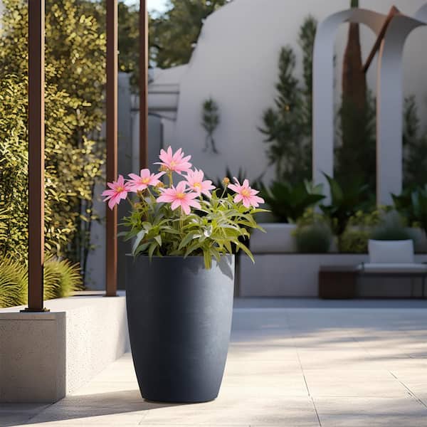 Sapcrete 14 in. Large Granite Gray  Concrete Round  Planter / Pot with Drainage Holes