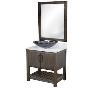 Ocean Breeze 31 in. W x 22 in. D x 31 in. H Single Sink Bath Vanity in Cafe with Carrara Marble Top and Mirror