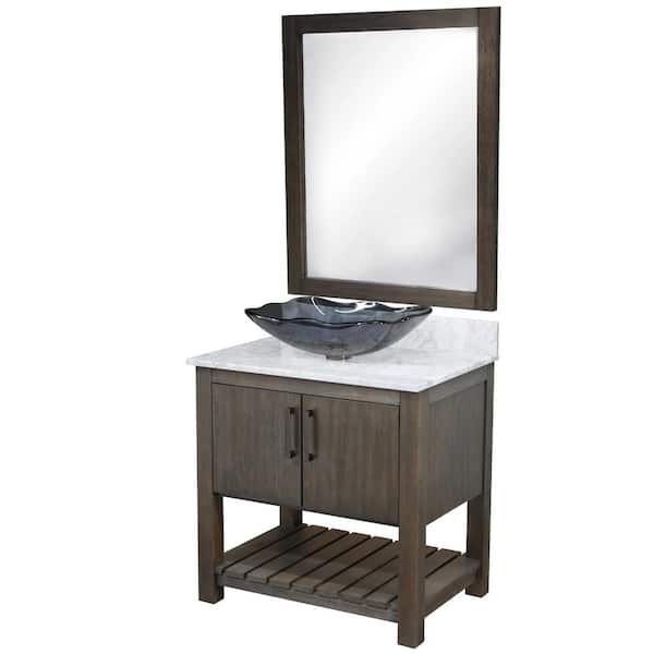 Novatto Ocean Breeze 31 in. W x 22 in. D x 31 in. H Single Sink Bath Vanity in Cafe with Carrara Marble Top and Mirror