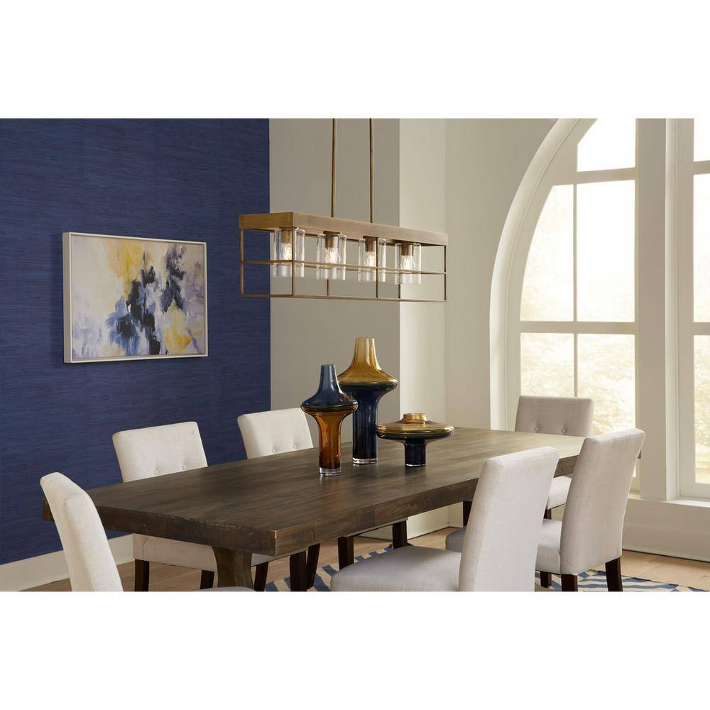 Burgess Aged Bronze 44'' Modern Farmhouse Island Light with Seeded Glass
