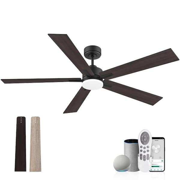 REDIAMS 60 in.Smart Outdoor Indoor Black Ceiling Fan with Lights Remote,Voice Control via Alexa Google WIFI App,Quiet DC Motor