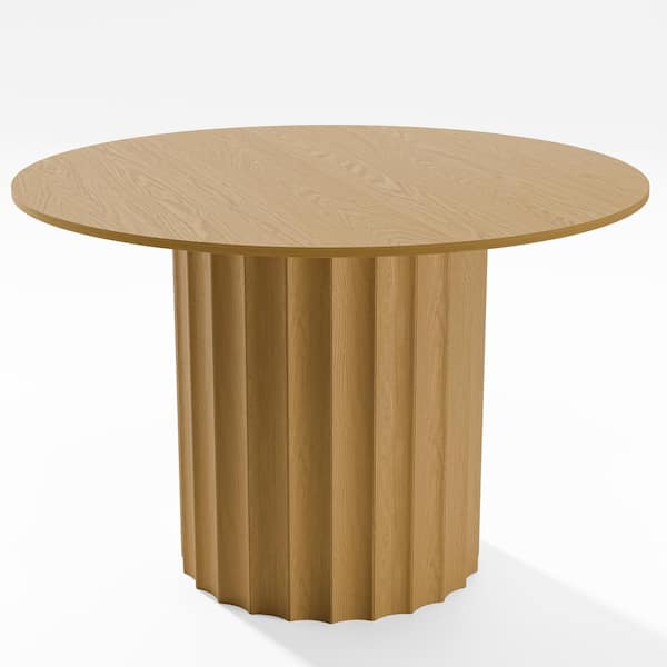 Lirago Round Oak Wood 46 in. Column Base Dining Table Seats 4