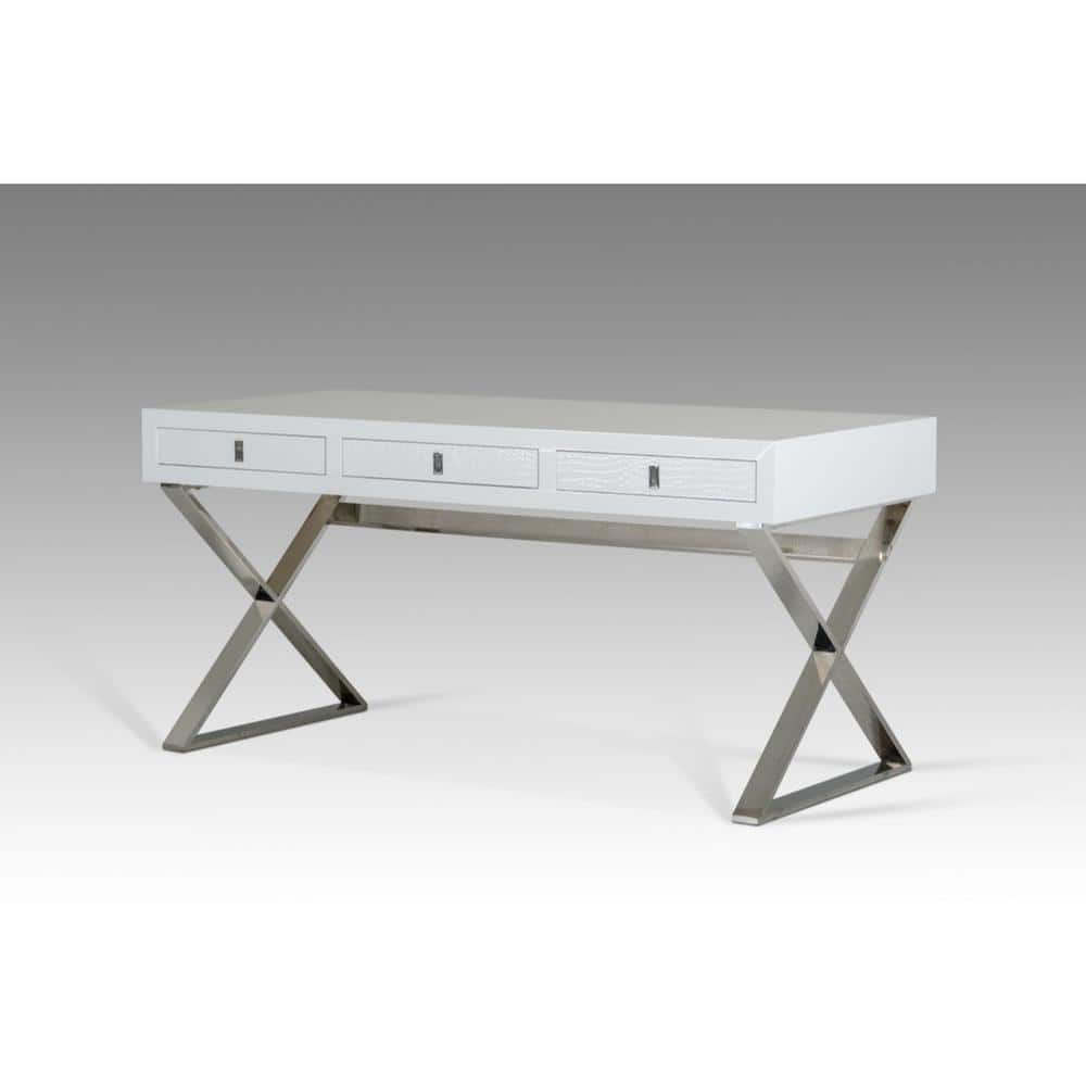 White MDF and Steel Desk with Three Drawers