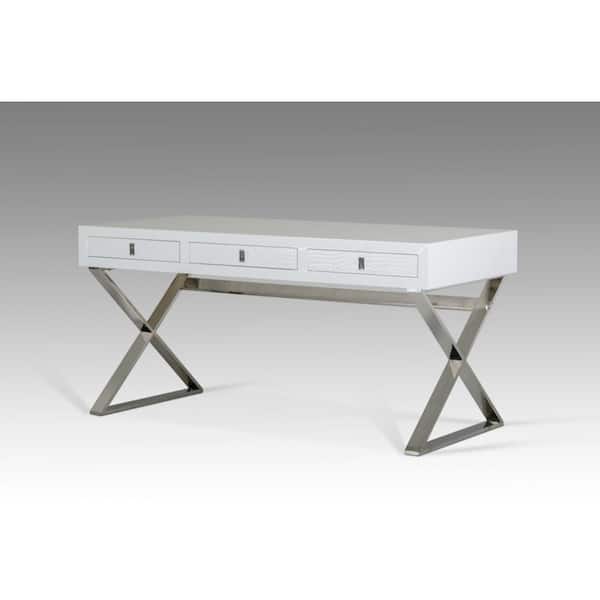 HomeRoots Valerie 21 in. White Crocodile MDF and Steel Desk
