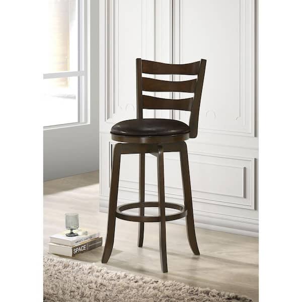 Coaster Murphy 30.25 in. Dark Cherry and Brown Ladder Back Pub Height Swivel Wood Bar Stool