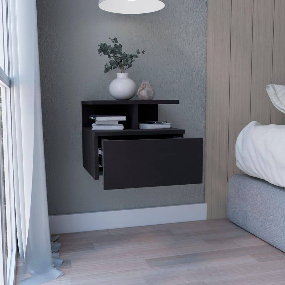 Black Floating Nightstand with Drawer, Wall-Mounted Bedside Table with Open Shelf price history on PriceWatchPro