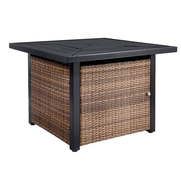 Hampton Bay Beacon Park 36 In Square Steel Lpg Fire Table With Wicker Base Fhws80004a The Home Depot