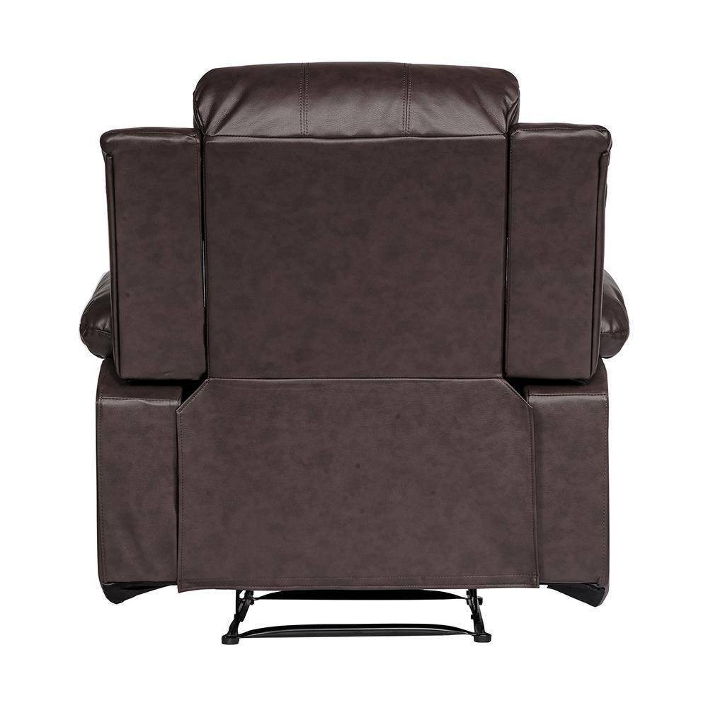 Contemporary Wood & Brown Leather Recliner Chair, 38"