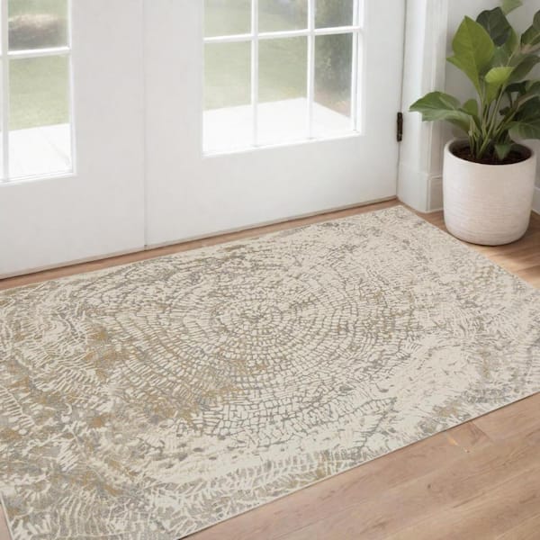 HomeRoots Ivory Tan and Gray 2 ft. x 3 ft. Abstract Area Rug