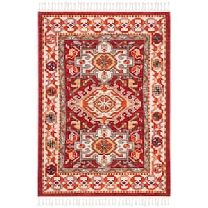 Farmhouse Ivory/Red Doormat 3 ft. x 5 ft. Floral Area Rug