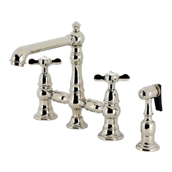 Kingston Brass Essex 2-Handle Bridge Kitchen Faucet in Polished Nickel ...