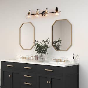 32 in. 4-Light Black Bathroom Vanity Light, Modern Brass Gold Bath Lighting, DIY Globe Clear Glass Indoor Wall Sconce