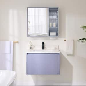 30 in.W x 22 in.D x 20 in.H Single Sink Solid Wood Floating Bath Vanity with White Quartz Top Medicine Cabinet, Lavender