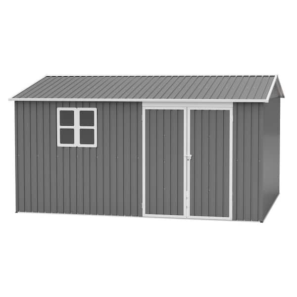 12 ft. W x 10 ft. D Gray Metal Utility Storage Shed with Lockable Doors for Backyard Patio Lawn Garden(120 sq. ft. )