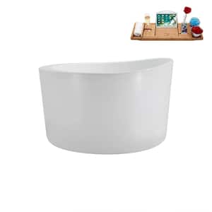 43 in. Acrylic Flatbottom Non-Whirlpool Bathtub in Glossy White with Polished Gold Drain and Tray
