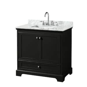 Deborah 36 in. Single Bathroom Vanity in Dark Espresso with Marble Vanity Top in White Carrara with White Basin