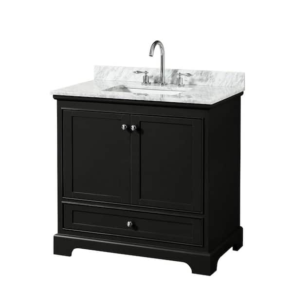 Wyndham Collection Deborah 36 in. Single Bathroom Vanity in Dark Espresso with Marble Vanity Top in White Carrara with White Basin