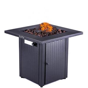 28 in. x 28 in. Black Square Metal Propane Fire Pit Table in Brown with Lid, ETL Certification, for Garden Backyard Deck