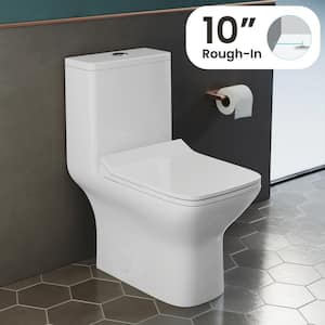 Carre 10 in. 1-piece 1.1/1.6 GPF Dual Flush Square Toilet in Glossy White, Seat Included