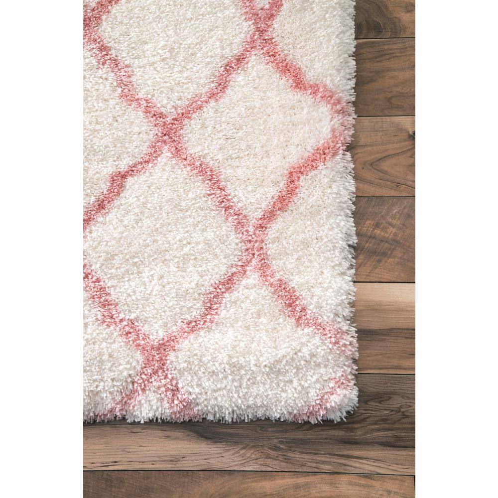 Pink and White Trellis Shag Kids Area Rug 5' x 7'