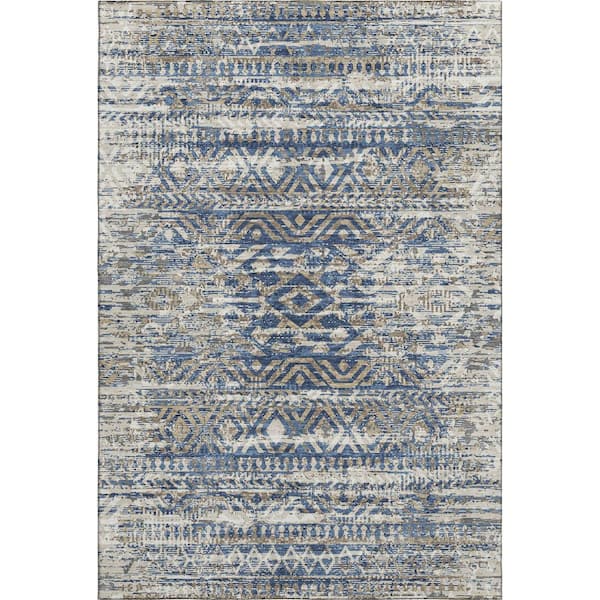 Mayfield Premium Machine Washable Abstract AMF1997 Blue 5 ft. x 7 ft. 6 in. Area Rug