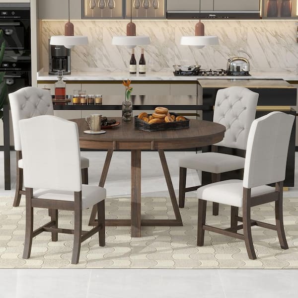 5-Piece Retro Walnut Wood Top Dining Room Set Seats 4