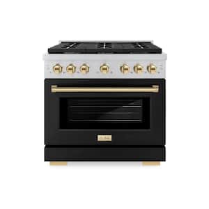 Autograph Edition 36 in. 6-Burner Freestanding Gas Range and Convection Oven in Black Matte and Polished Gold