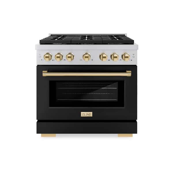 ZLINE Kitchen and Bath Autograph Edition 36 in. 6-Burner Gas Range with Convection Oven in Stainless Steel, Black Matte and Polished Gold
