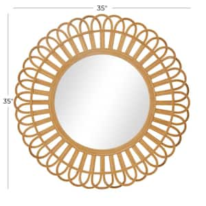 35 in. x 35 in. Round Framed Brown Starburst Wall Mirror