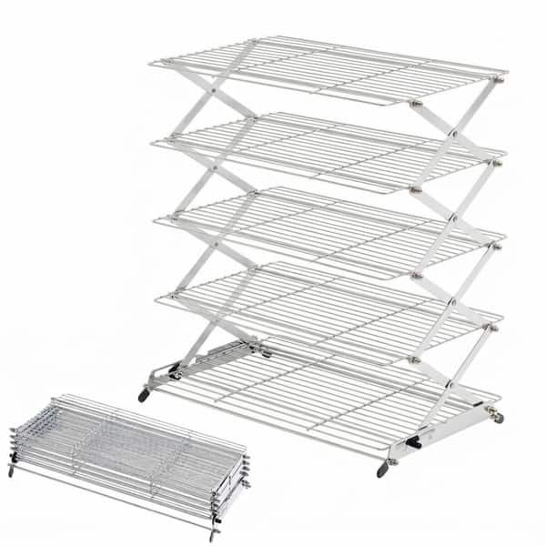 Stainless Steel 5-Tier Collapsible Stackable Cooling Rack, 16 in x 10 in Per Tier, with Adjustable Height