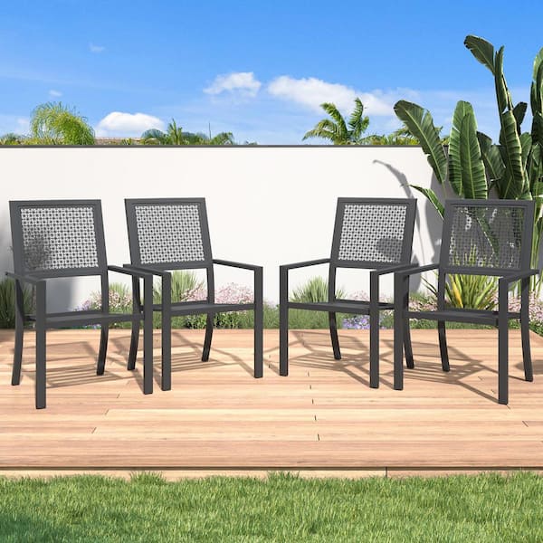 Outdoor Patio Stackable Arm Metal Dining Chairs, Set of 4