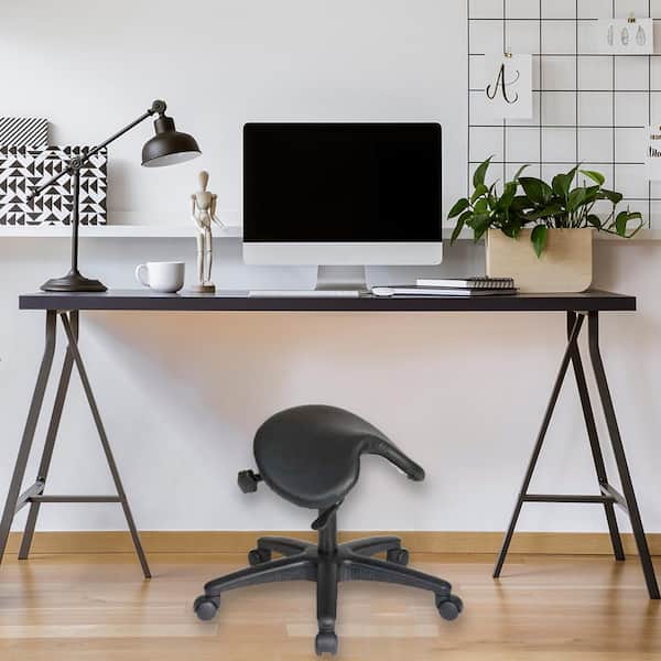 Backless Drafting Stool with Black Saddle Seat