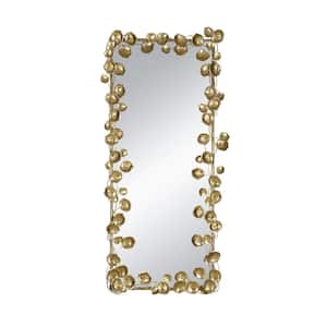 31.1 in. W 60.8 in. H Rectangle Frame Keyhole Bathroom Wall Mirror in Gold Finish