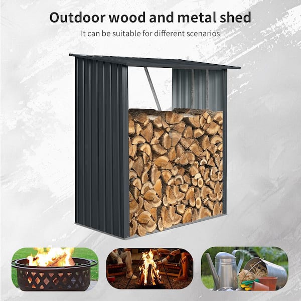 3ft x 5ft Outdoor Meta Firewood Rack, Open Wood Shed For Firewood, Pellet, or Lumber Storage (15 sq. ft.)